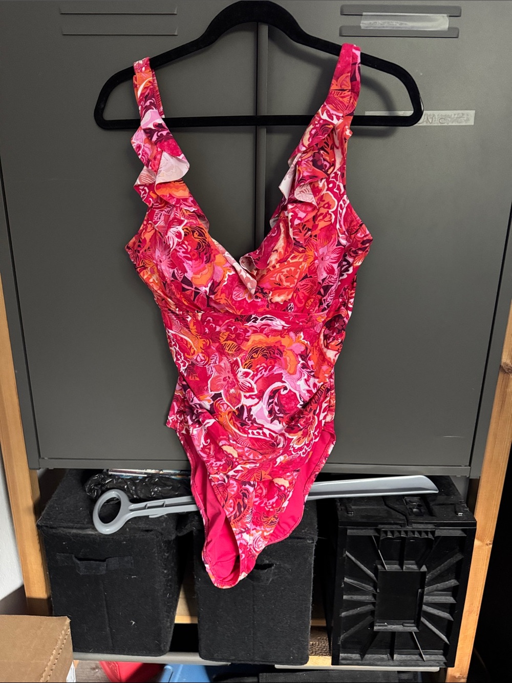 Ralph Lauren Pink Floral Ruffle-Trim One-Piece Swimsuit